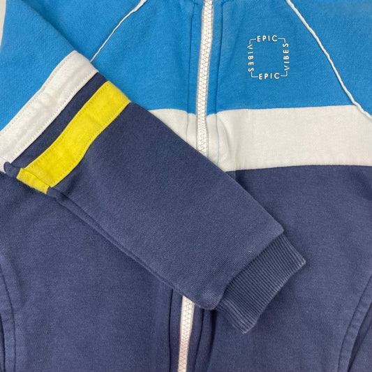 Blaues Sweatshirt mit Reißverschluss und Streifen für Kinder – detail