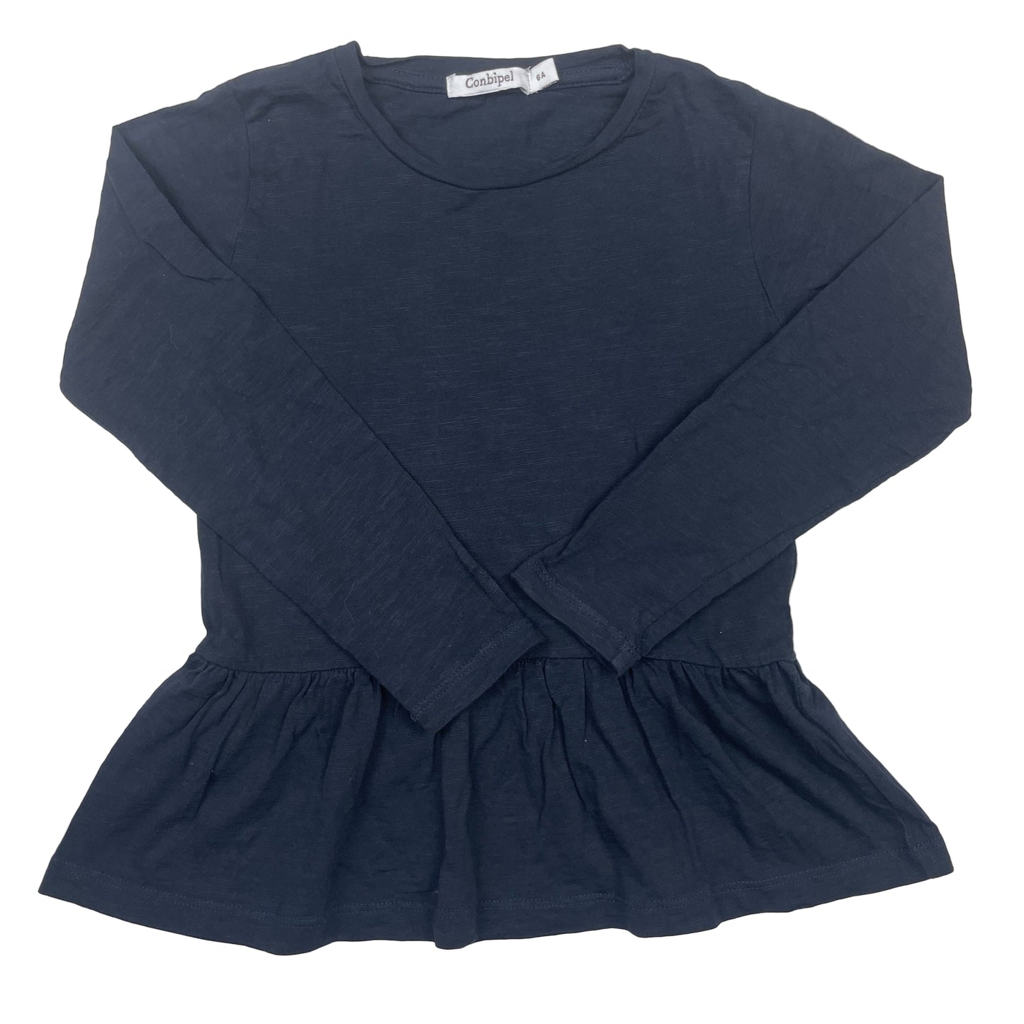 Dunkelblaues Langarmshirt für Mädchen mit Rüschen-Saum von Conbipel, Größe 4 Jahre (ca. 104) – front