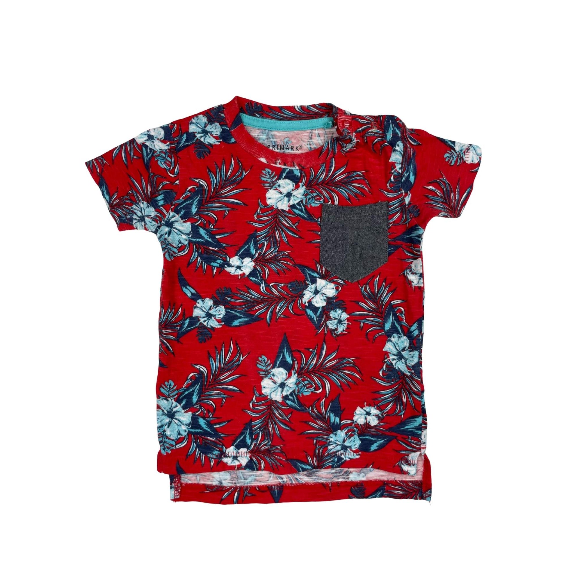 Rotes T-Shirt mit tropischem Blumenmuster, Jungen, Größe 68, 6-9 Monate