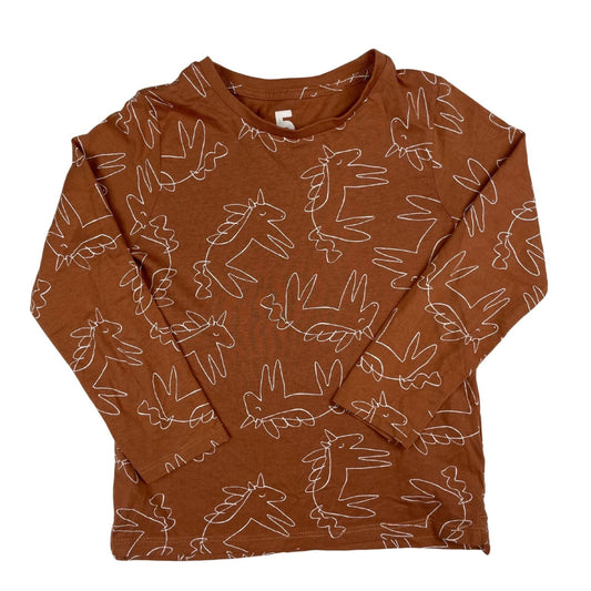 Braunes Langarmshirt mit Einhorn-Muster in Größe 110 von Cotton On