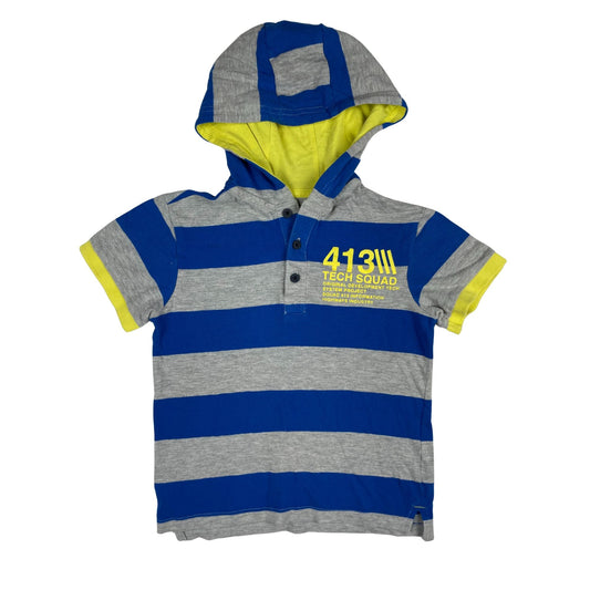 Blau-grau gestreiftes T-Shirt mit Kapuze von F&F in Größe 128