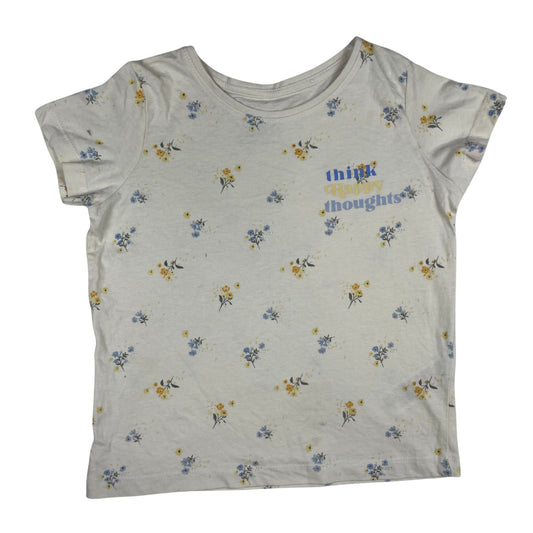 T-Shirt mit Blumenmuster und Print 'think happy thoughts'