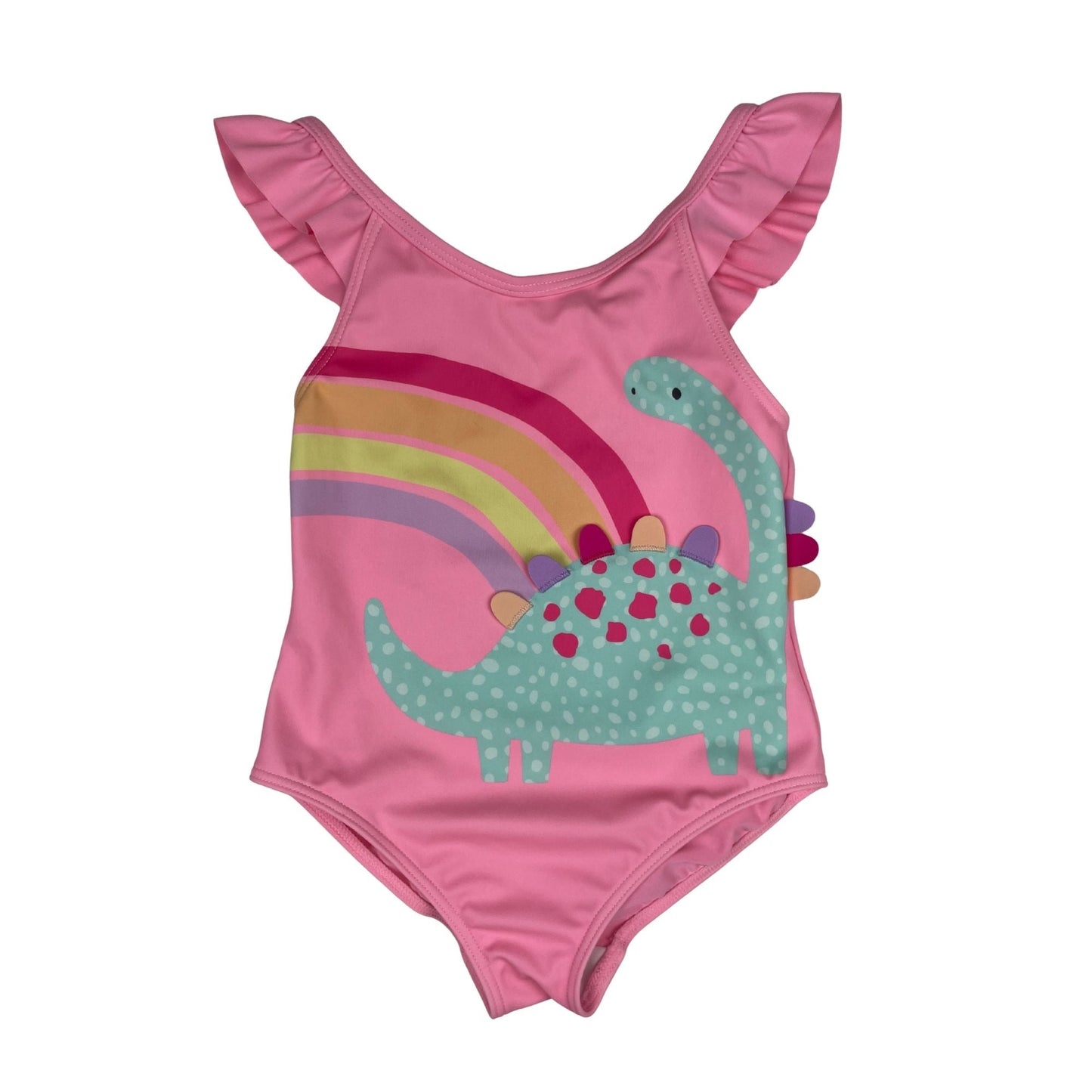 Rosa Badeanzug mit Dinosauriermotiv und Rüschenärmeln