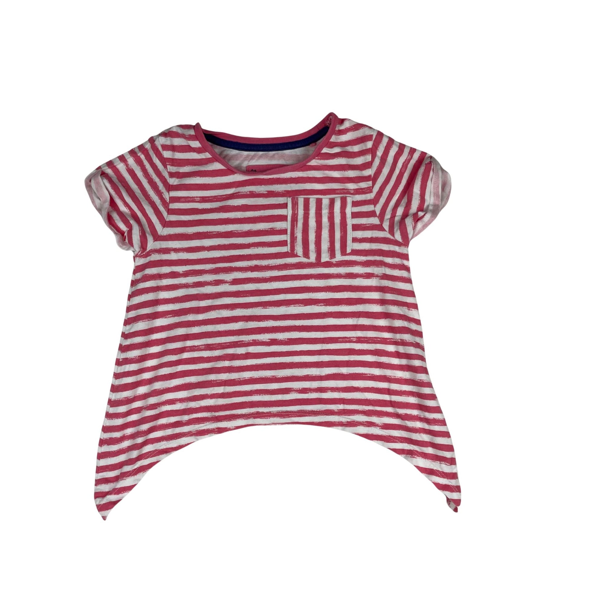 Gestreiftes Mädchen-T-Shirt in Rosa und Weiß mit Brusttasche