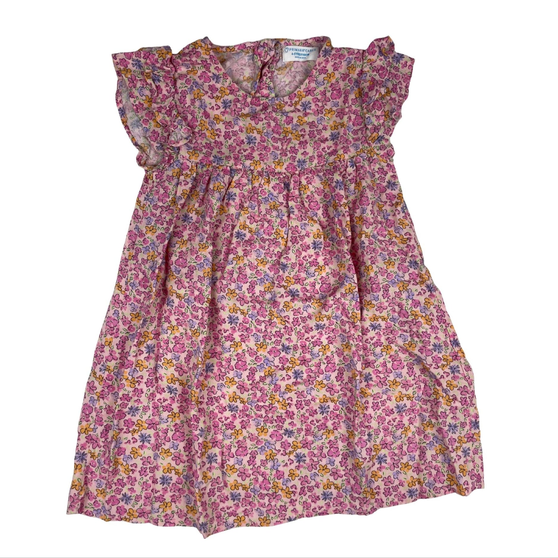 Rosa Mädchenkleid mit Blumendruck, Größe 3–4 Jahre