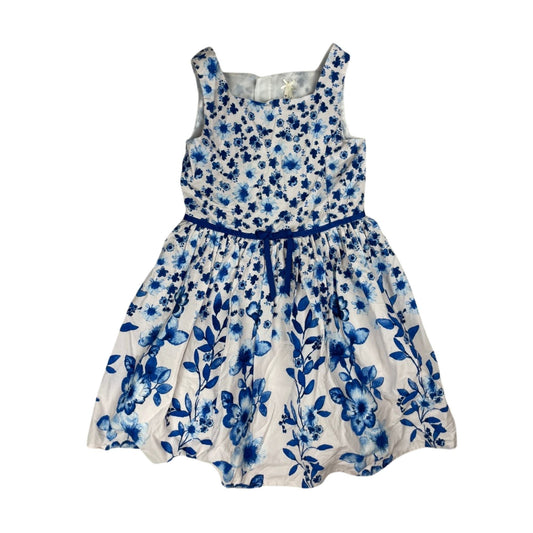 Blaues Blumen-Sommerkleid mit Taillenband