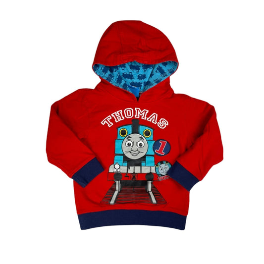 Roter Kapuzenpullover mit Lokomotivmotiv