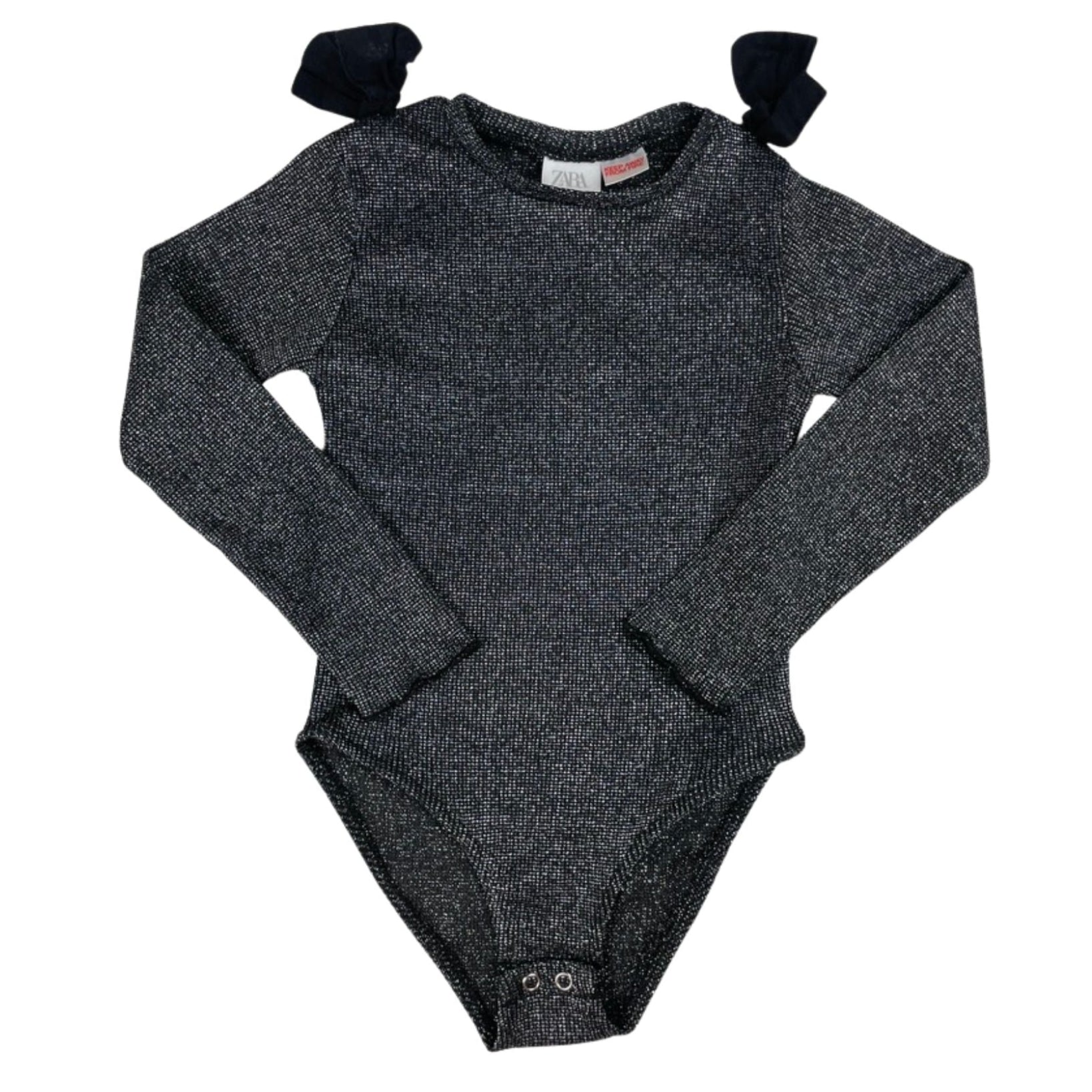 Glimmernder Langarmbody mit Schleifen und Knopfleiste