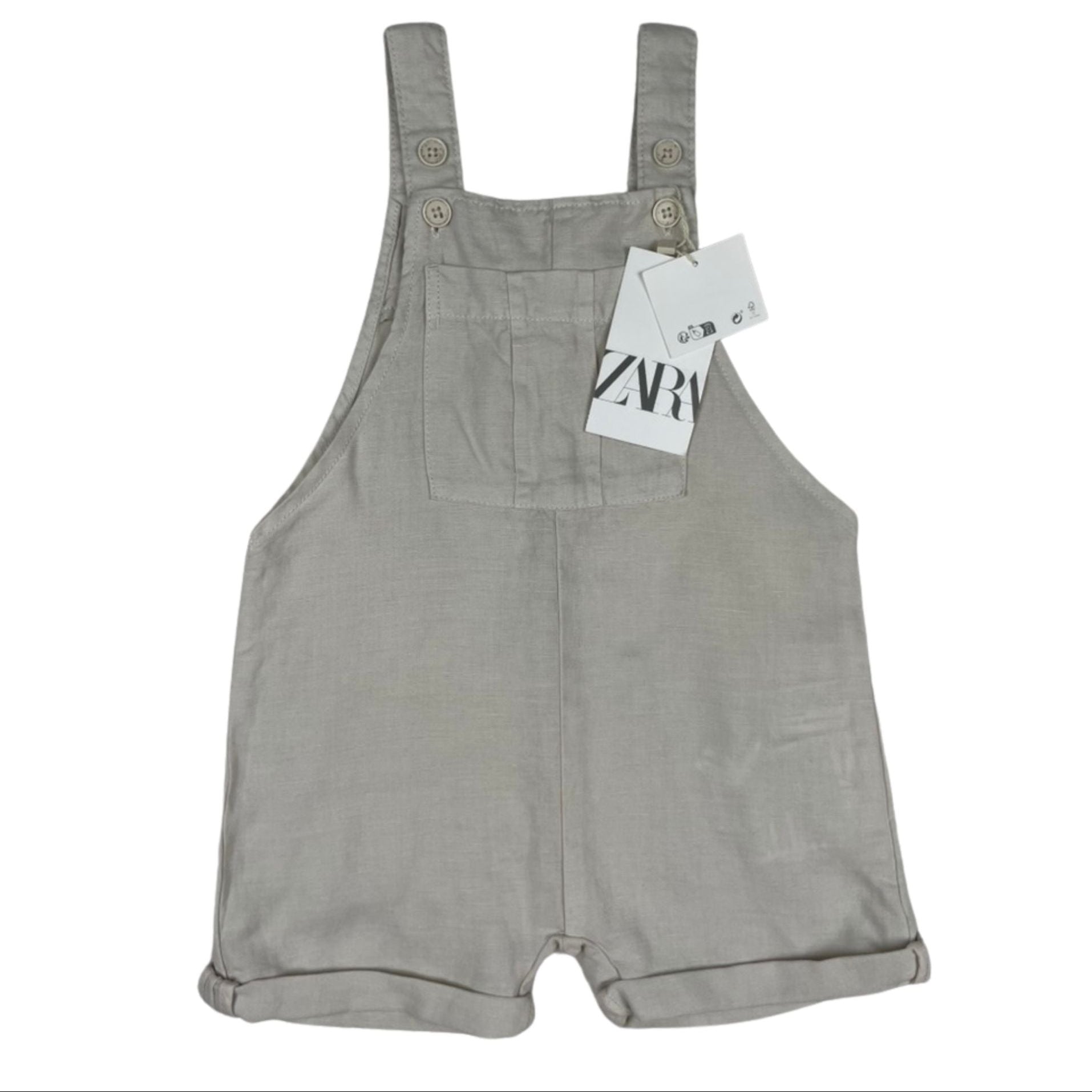 Beige Latzhose aus Leinen mit Knopfleiste von Zara