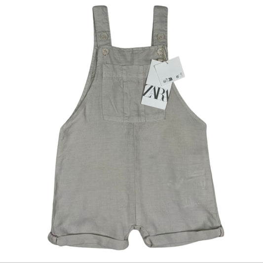 Beige Latzhose aus Leinen mit Knopfleiste von Zara