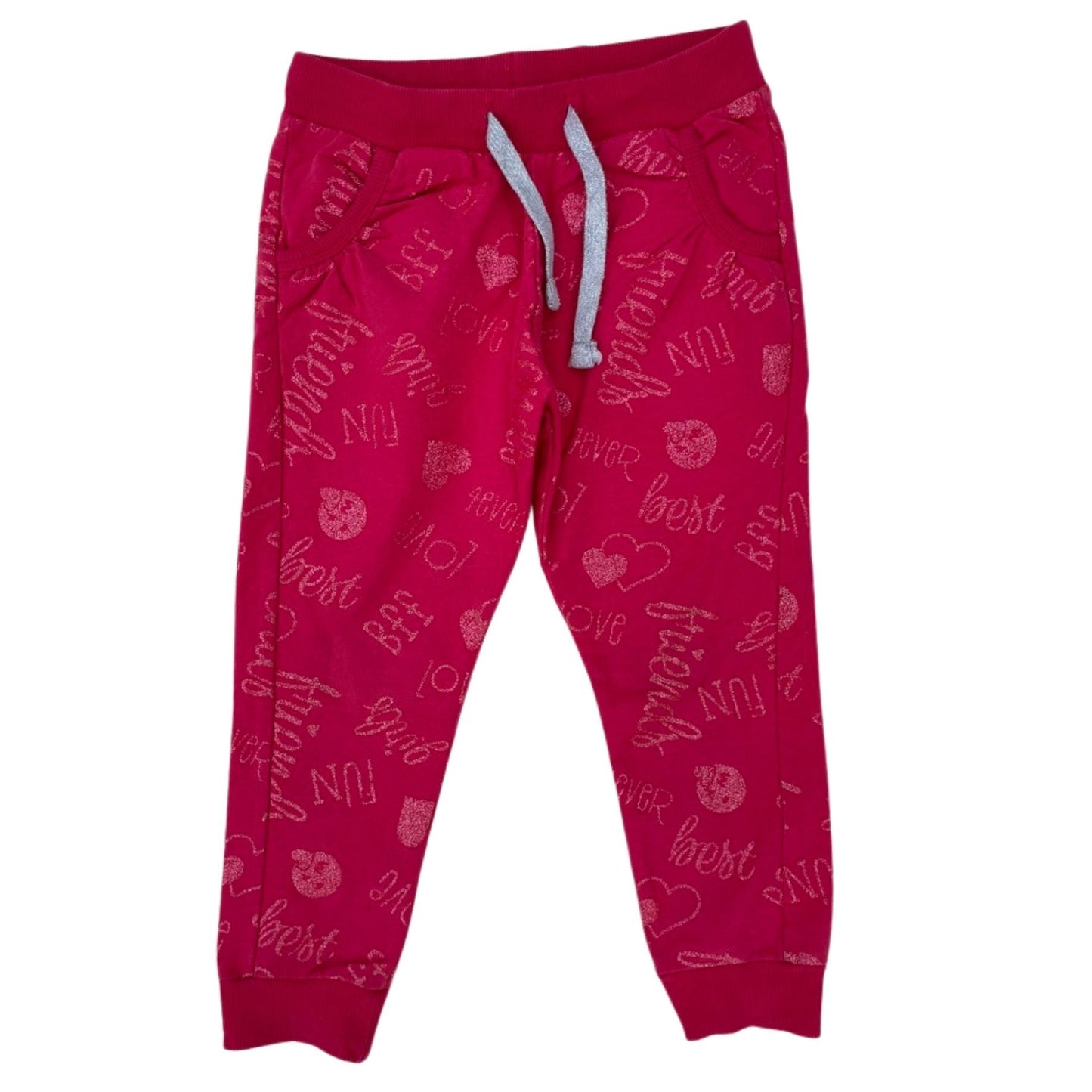 Jogginghose mit Glitzerschrift in Pink, Größe 104 für Mädchen