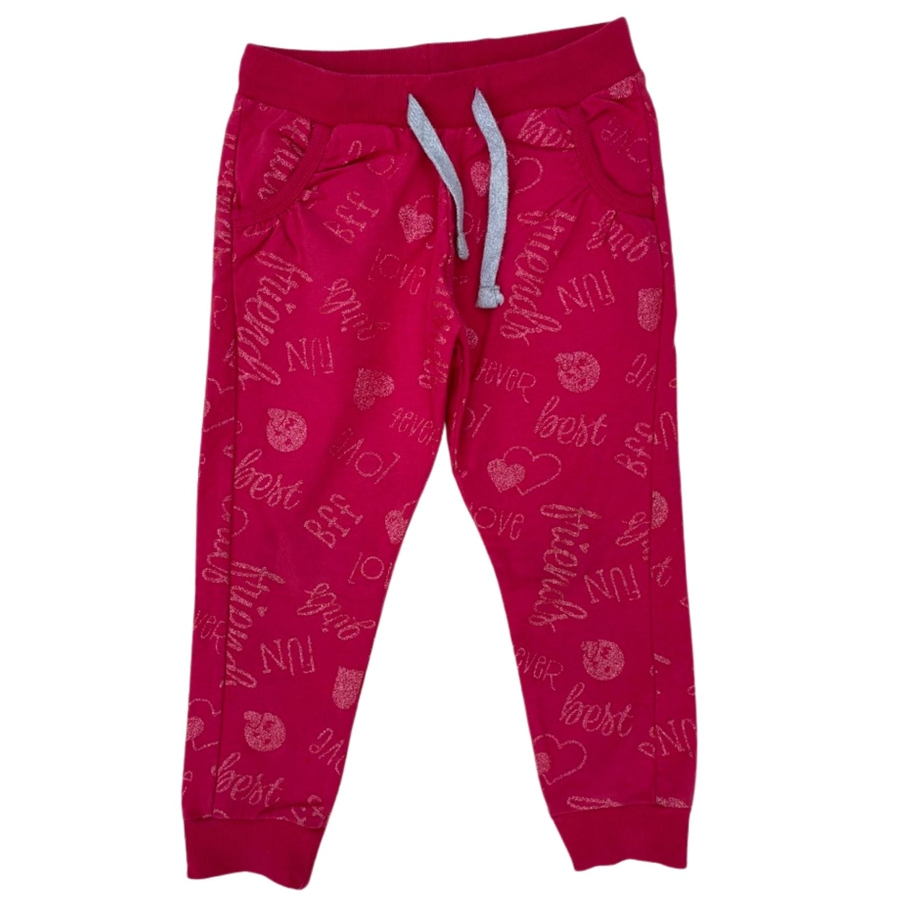 Jogginghose mit Glitzerschrift in Pink, Größe 104 für Mädchen