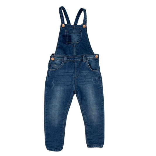 Blaue Latzhose mit Fleecefutter in Rosa