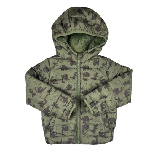 Steppjacke mit Kapuze – grün mit Tierprint