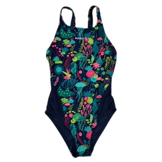 Mädchen Badeanzug von Nabaiji, navy mit buntem Muster