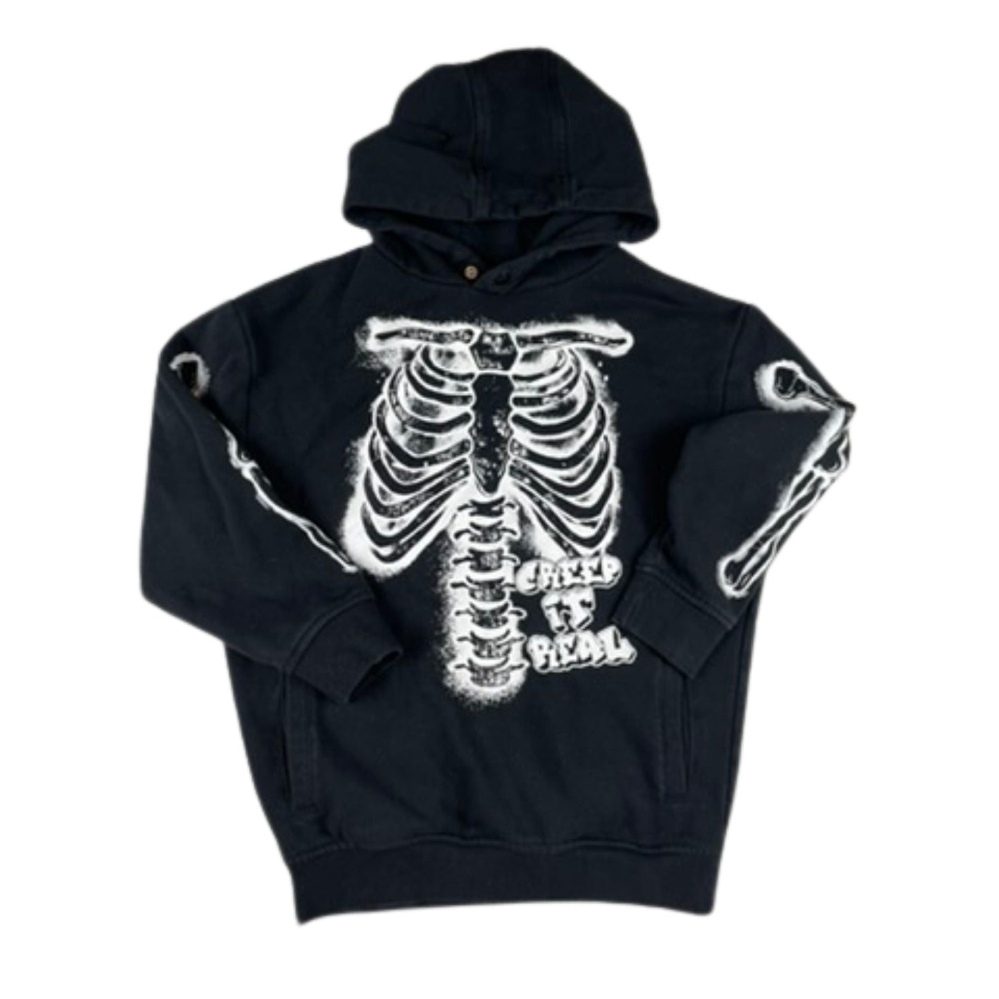 Schwarzer Hoodie mit Skelett-Print von George, Größe 7–8 Jahre (122–128).