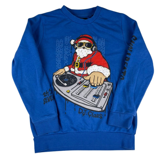 Blaues NEXT Sweatshirt mit DJ-Weihnachtsmann-Print, Größe 8 Jahre (128).