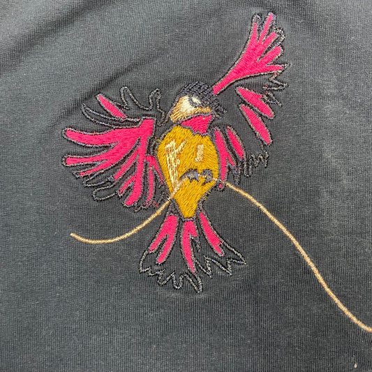 Dunkelblaues Sweatshirt von Name it mit Vogel- und Bienen-Stickerei, Größe 110 – detail