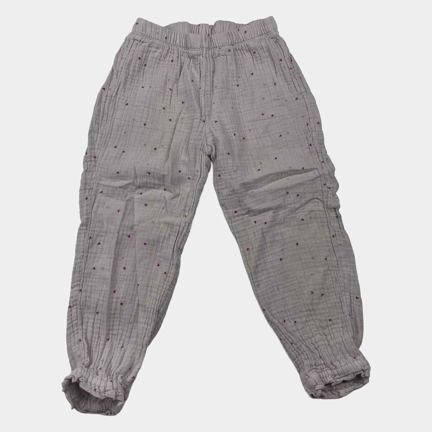 Graue Baumwollhose mit Herzmuster und elastischen Bündchen für Kinder – front