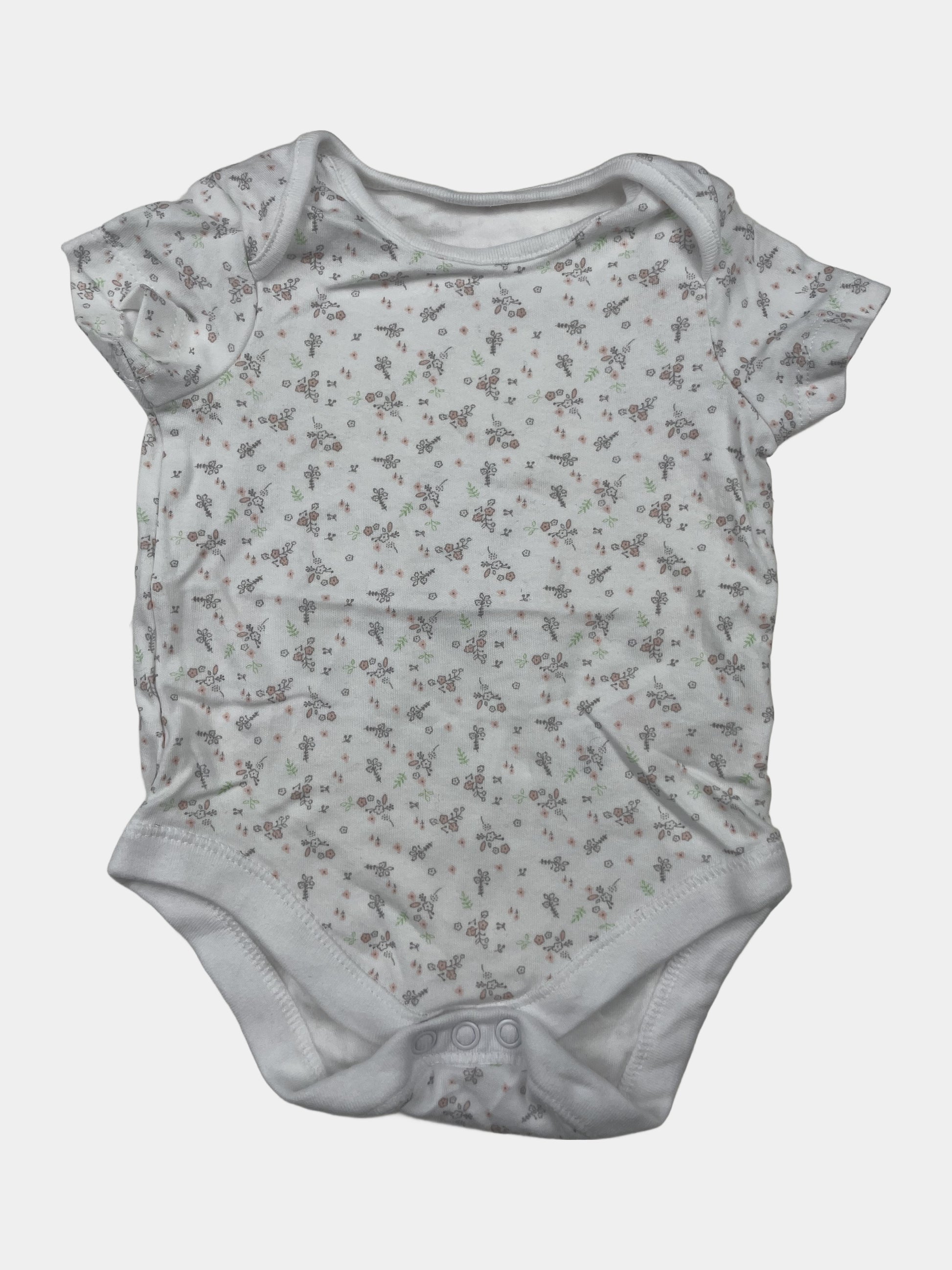 Weißer Body mit Blumenmuster und kurzen Ärmeln für Babys, Größe 3-6 Monate – front