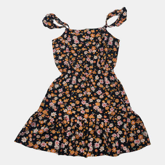 Schwarzes Viskose-Kleid mit Blumenmuster für Mädchen Größe 140 – front