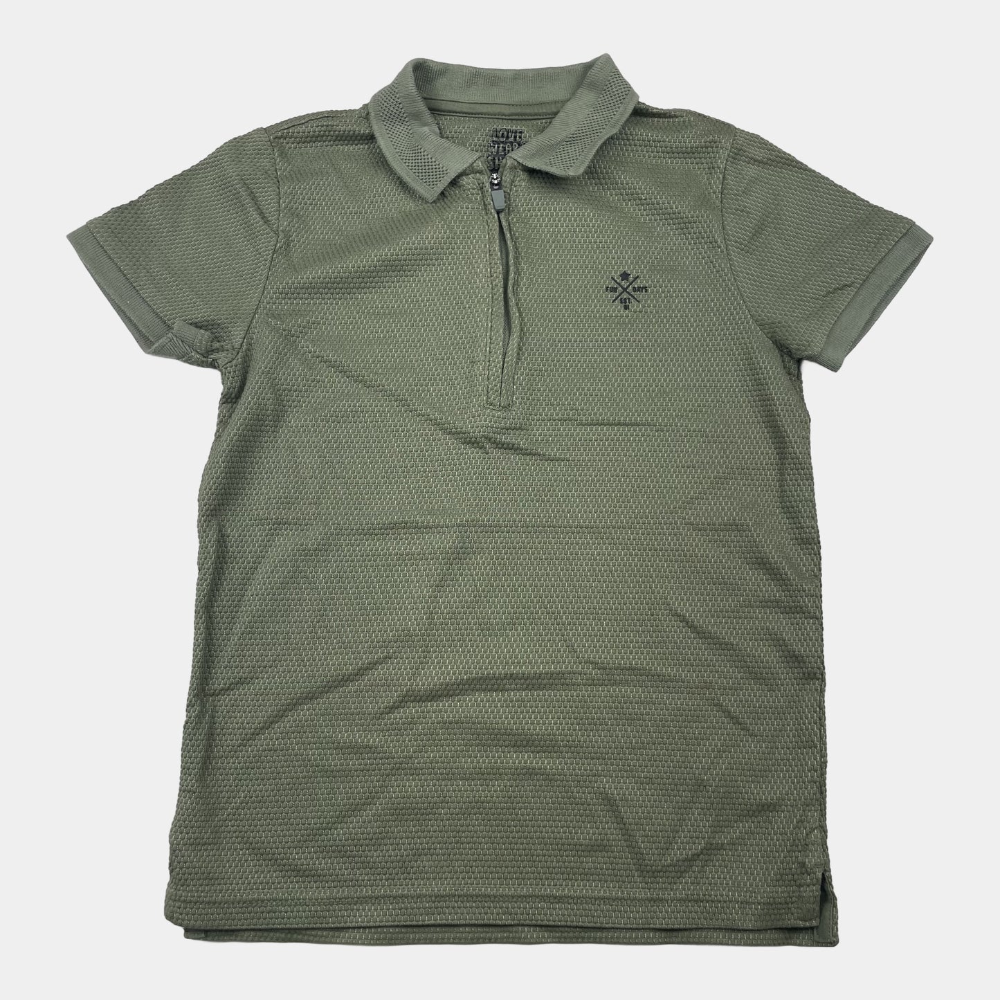Olives Kinder-T-Shirt mit Kragen und Reißverschluss – front