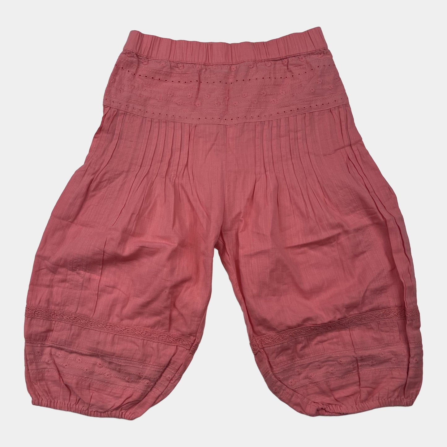 Rosa Baumwoll-Caprihose mit Stickerei für Kinder – front