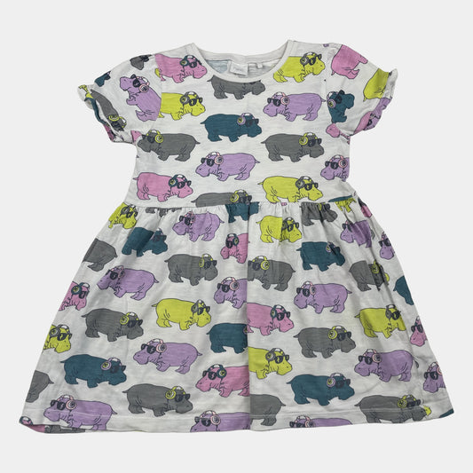 Mehrfarbiges Baumwoll-Kleid von Next mit Hippo-Print, Größe 4-5 Jahre – front