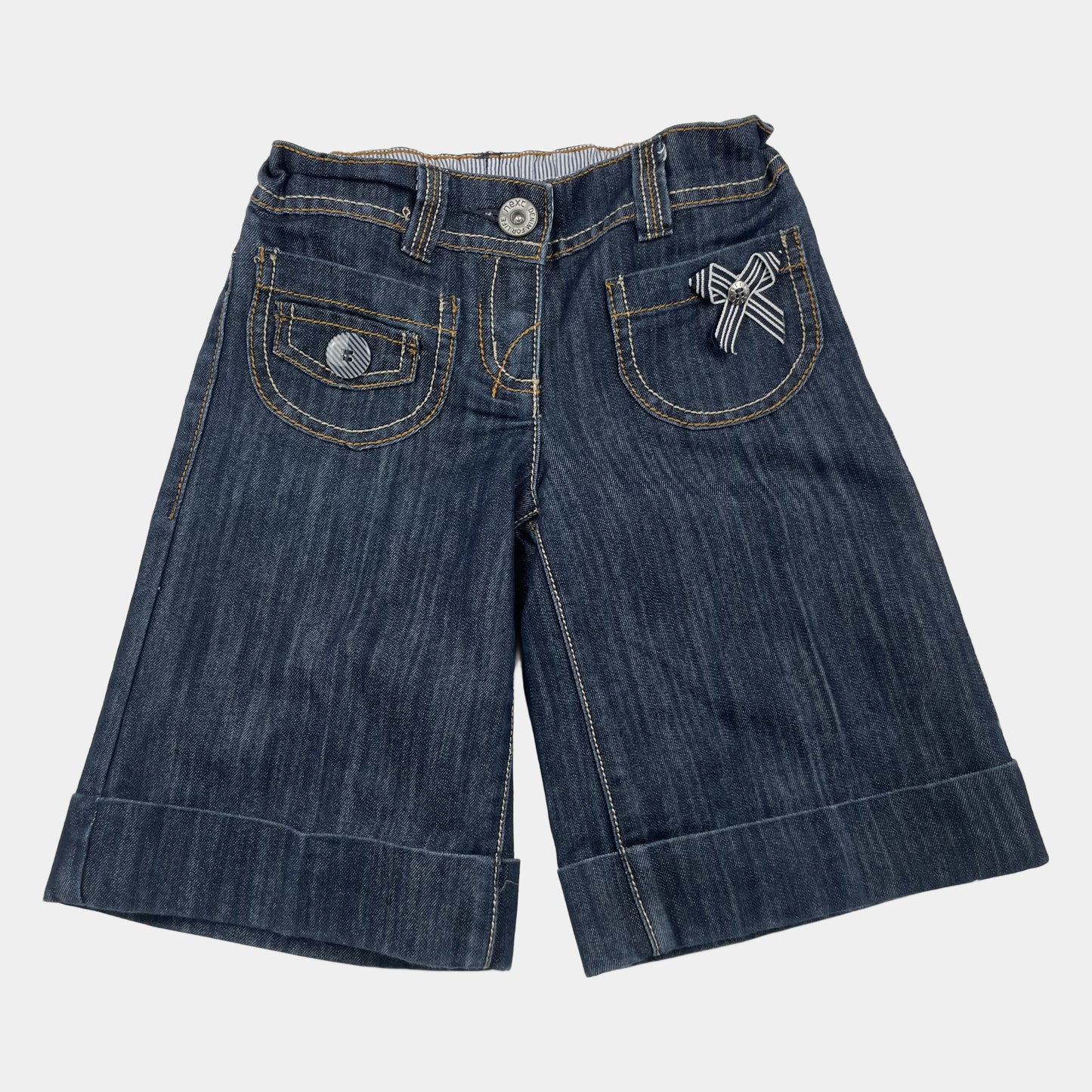 Blaue Jeans-Shorts mit Schleife für Kinder – front