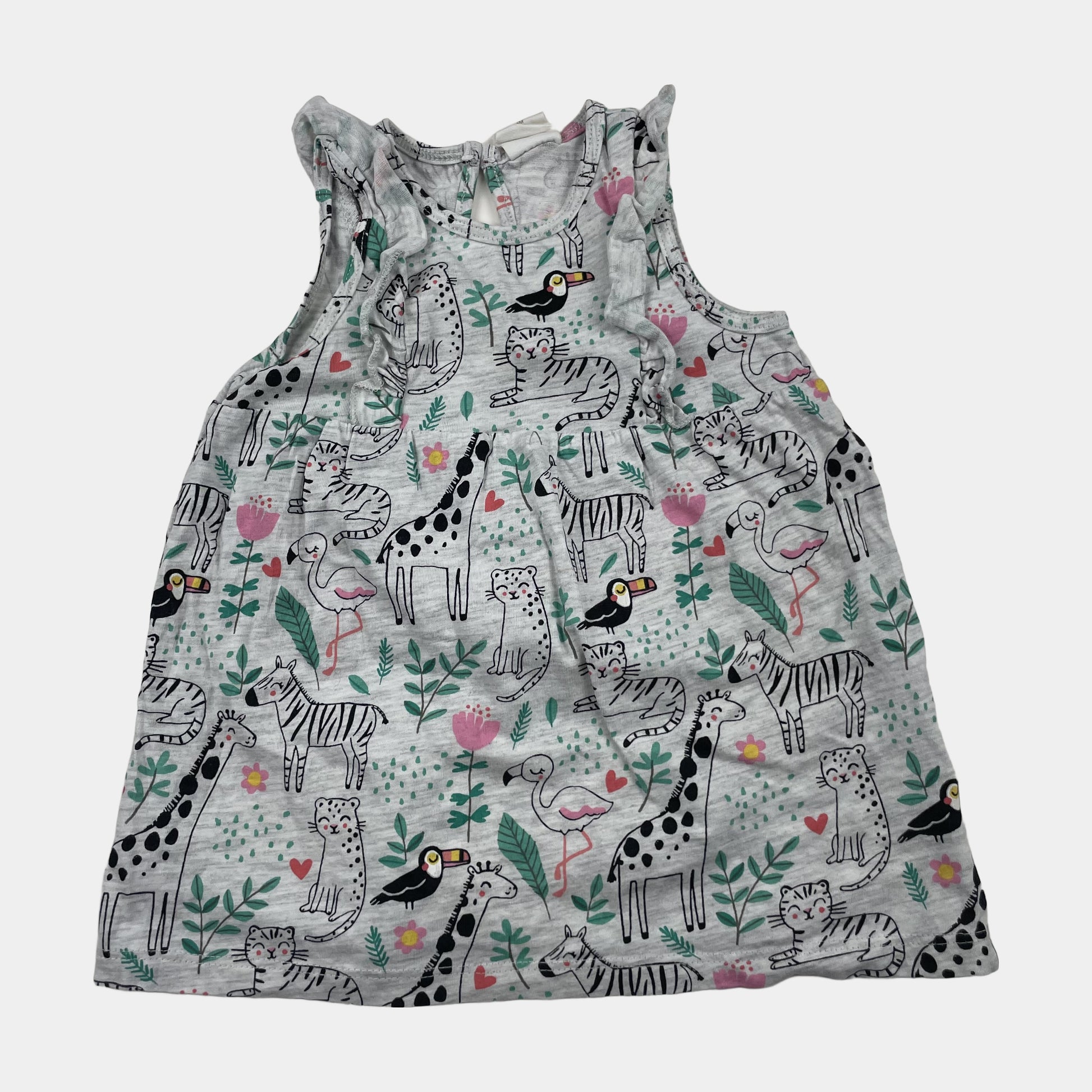 Graues Kinderkleid mit Tiermuster, Größe 4-6 Monate – front