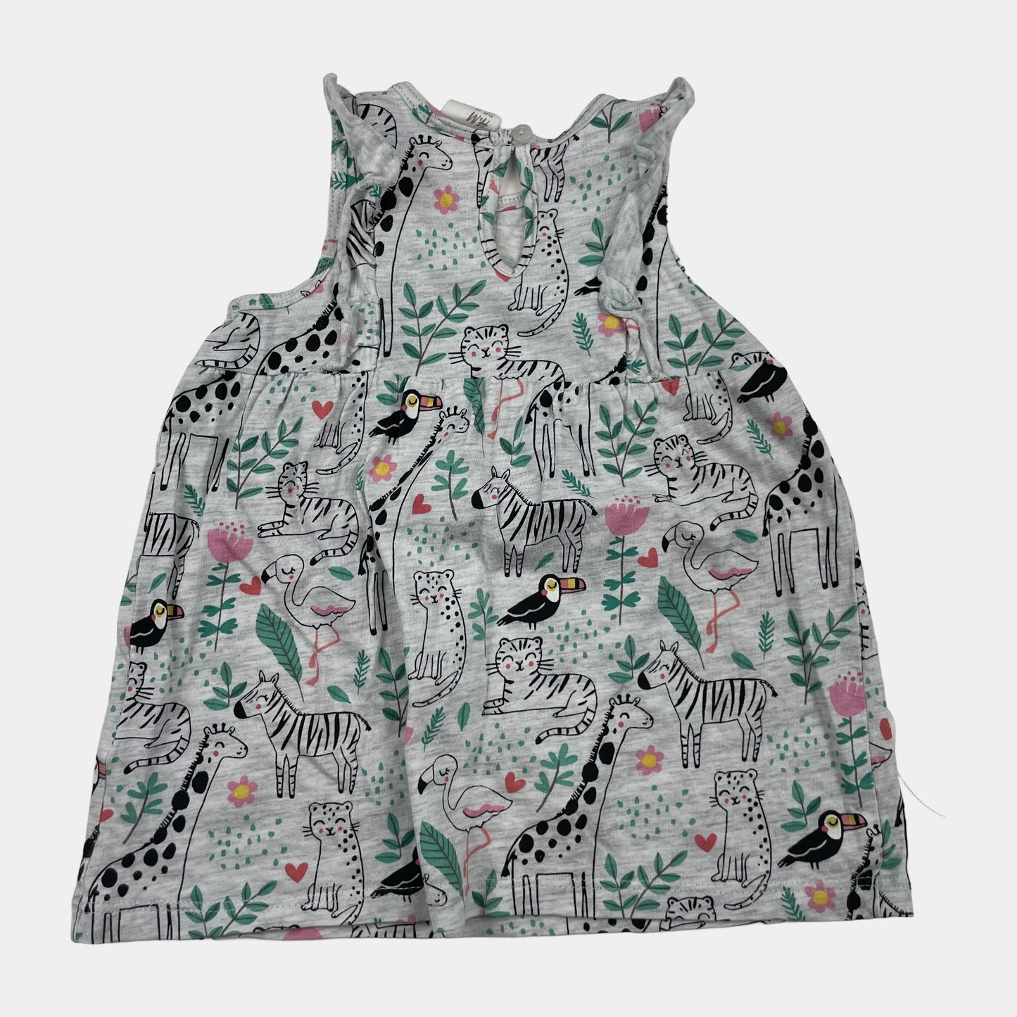 Graues Kinderkleid mit Tiermuster, Größe 4-6 Monate – back