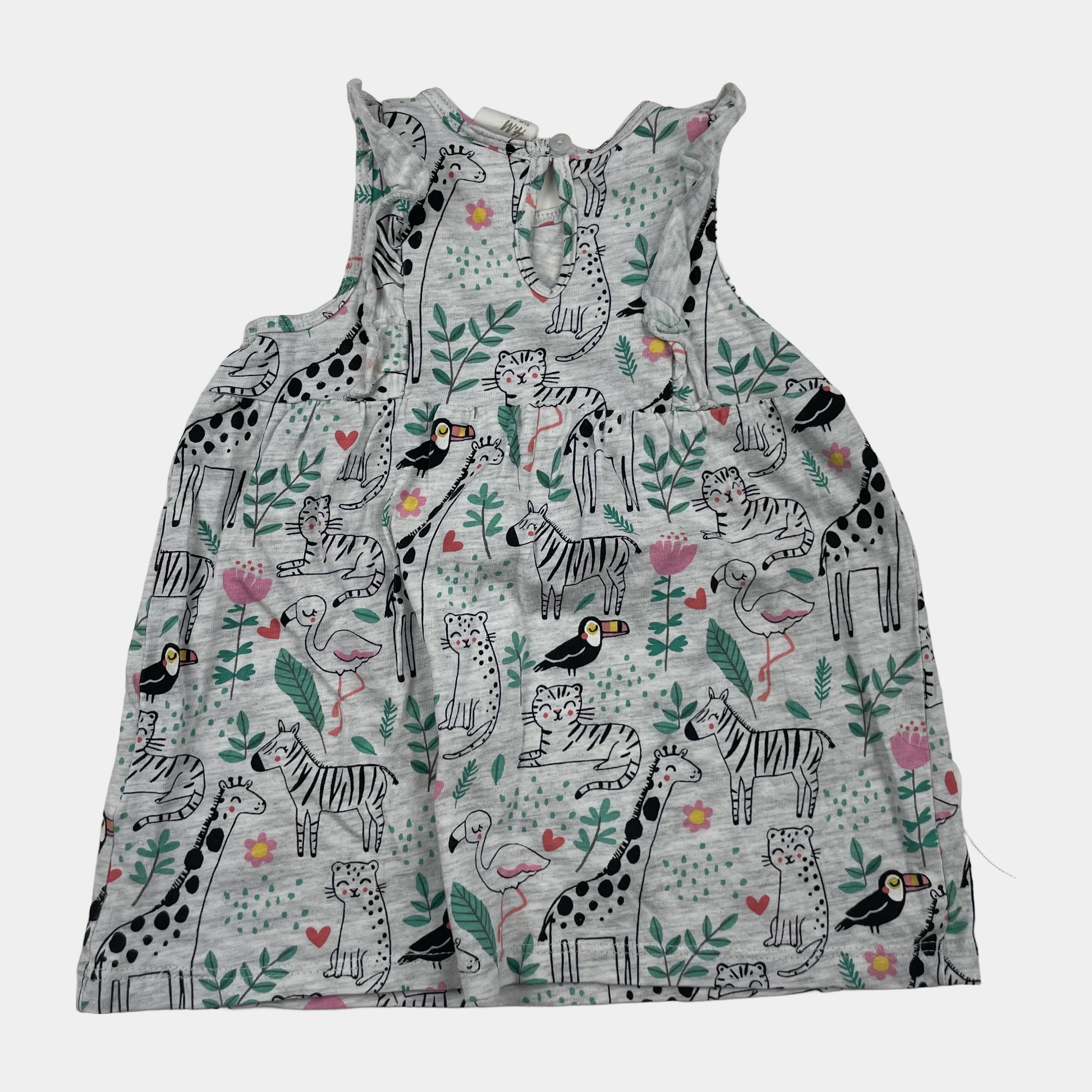 Graues Kinderkleid mit Tiermuster, Größe 4-6 Monate – back