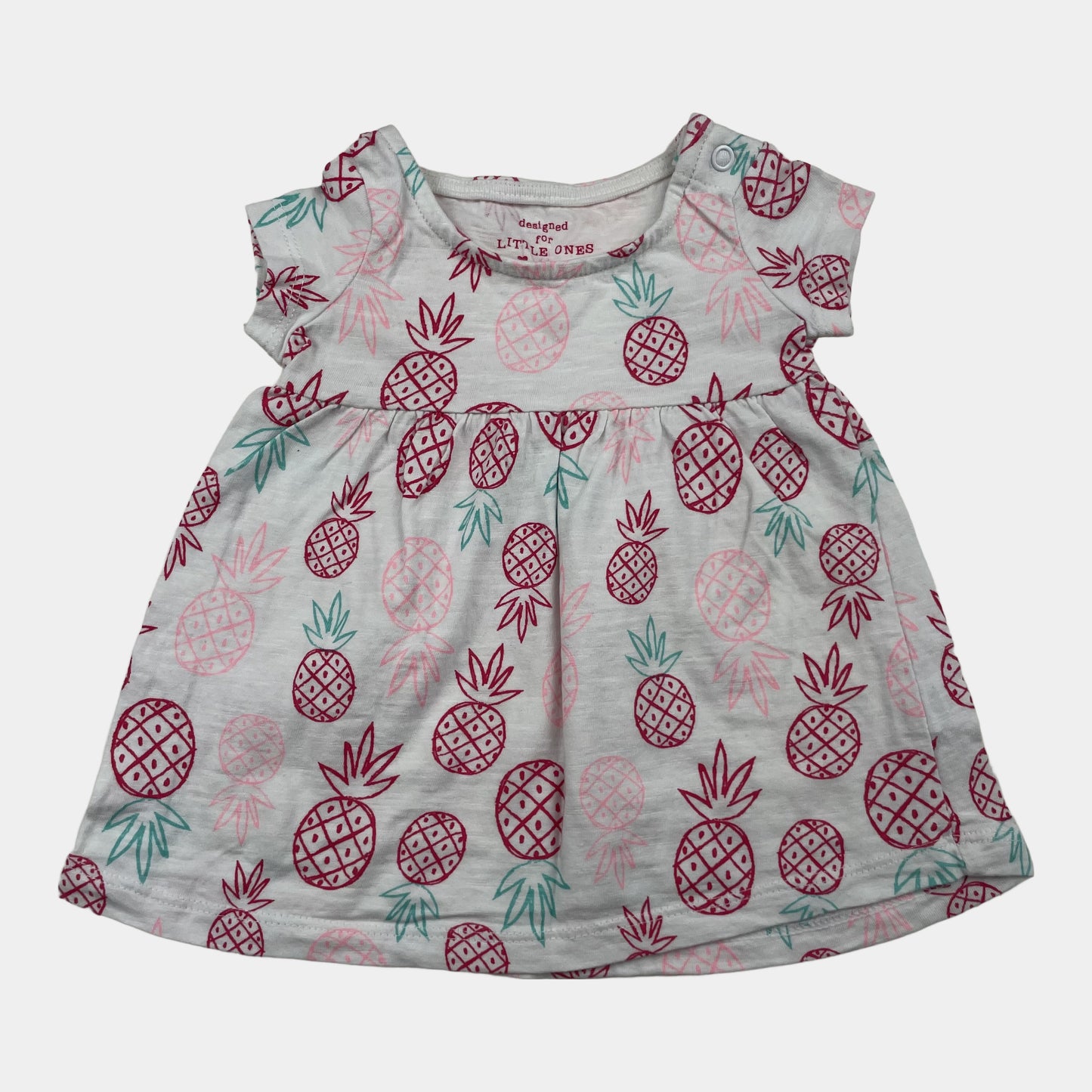 Weißes Kleid mit Ananasmuster und kurzen Ärmeln für Babys – front