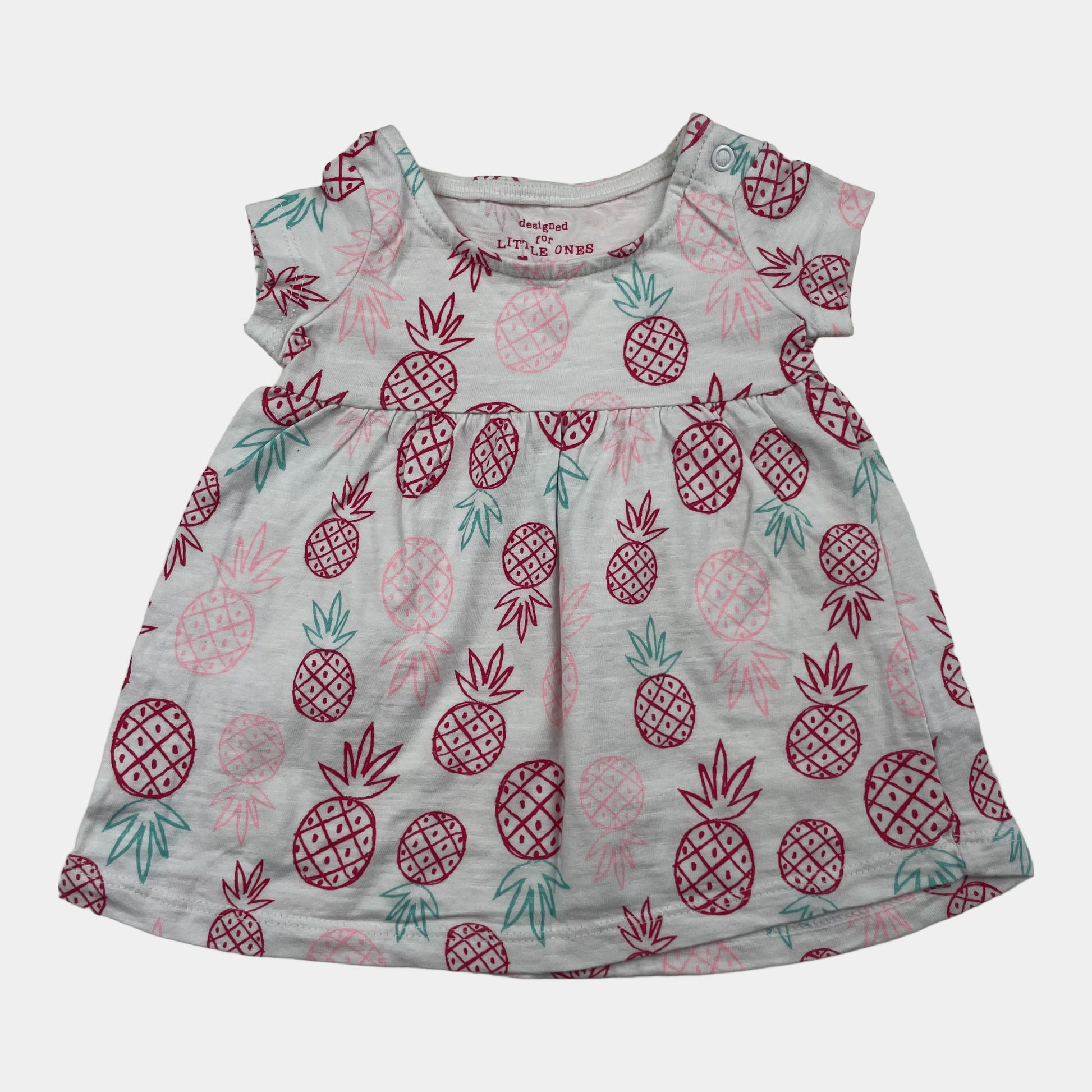 Weißes Kleid mit Ananasmuster und kurzen Ärmeln für Babys – front