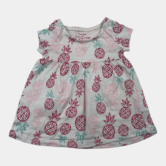 Weißes Kleid mit Ananasmuster und kurzen Ärmeln für Babys – front