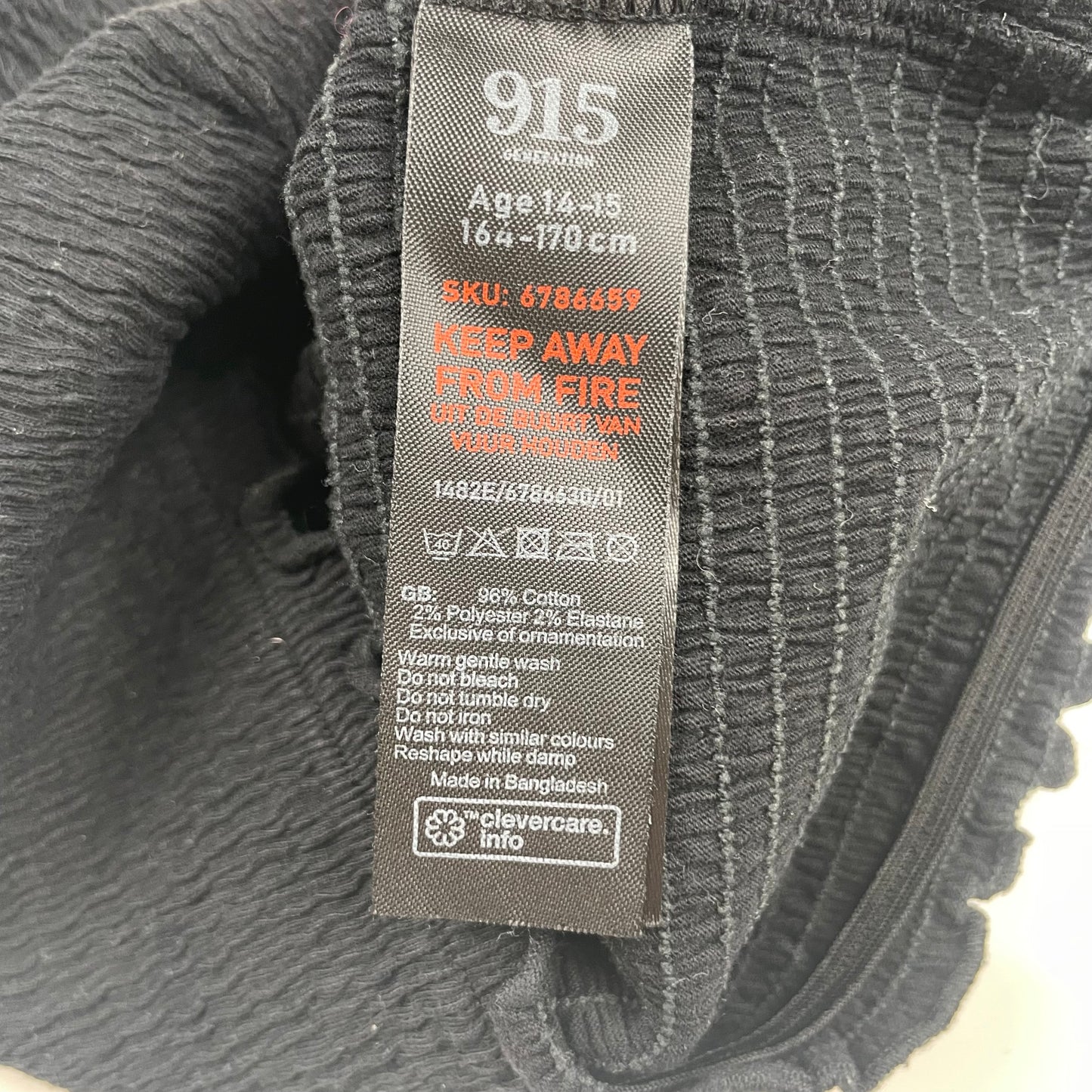 Schwarzes Baumwoll-Top mit elastischer Struktur für 14-15 Jahre – label