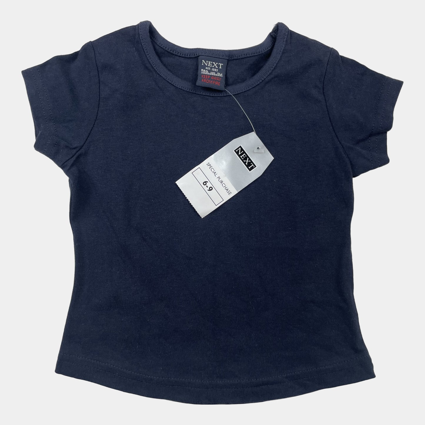 Blaues Baumwoll-T-Shirt mit kurzen Ärmeln, Größe 6-9 Monate. – front