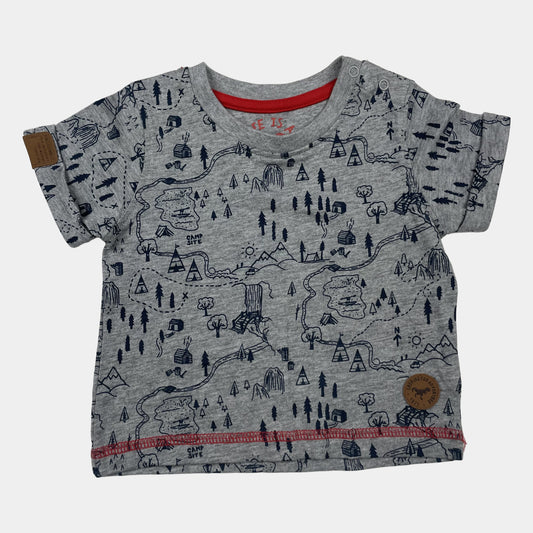 Graues T-Shirt für Kinder mit fantasievollem Print. – front