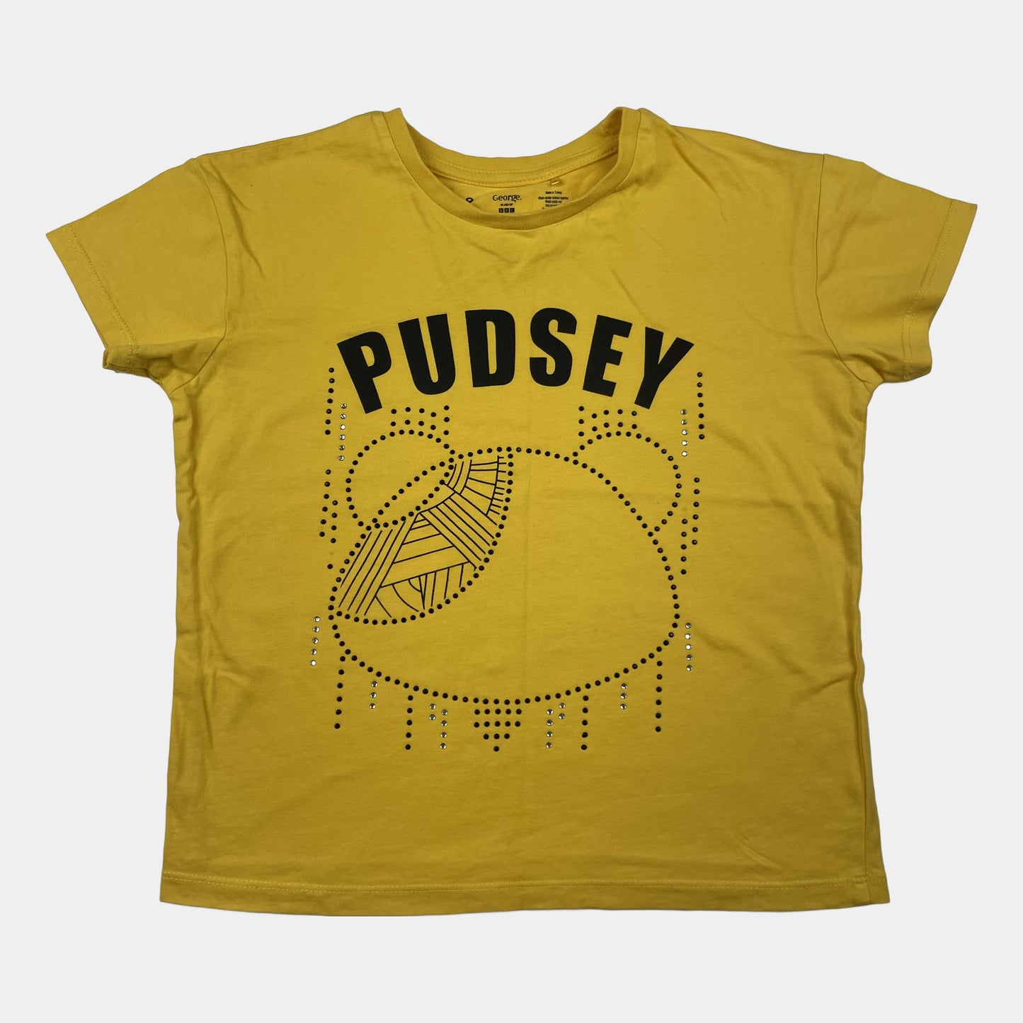 Gelbes Pudsey Baumwoll-T-Shirt mit Aufdruck in Größe 8-9 Jahre – front