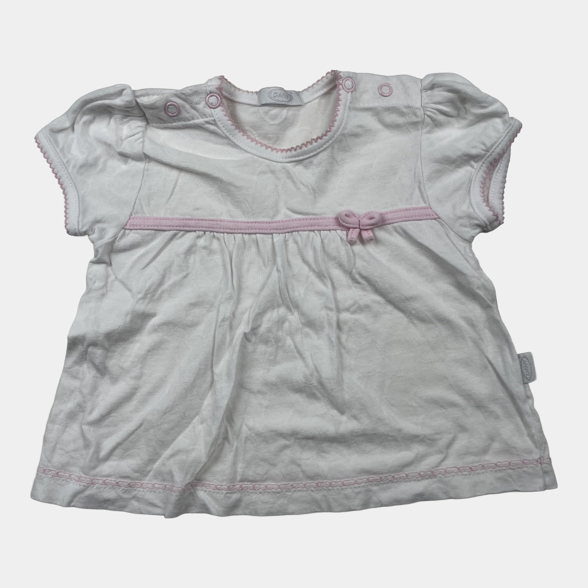 Weißes Baumwoll-Kleid mit rosa Details und kurzen Ärmeln – front