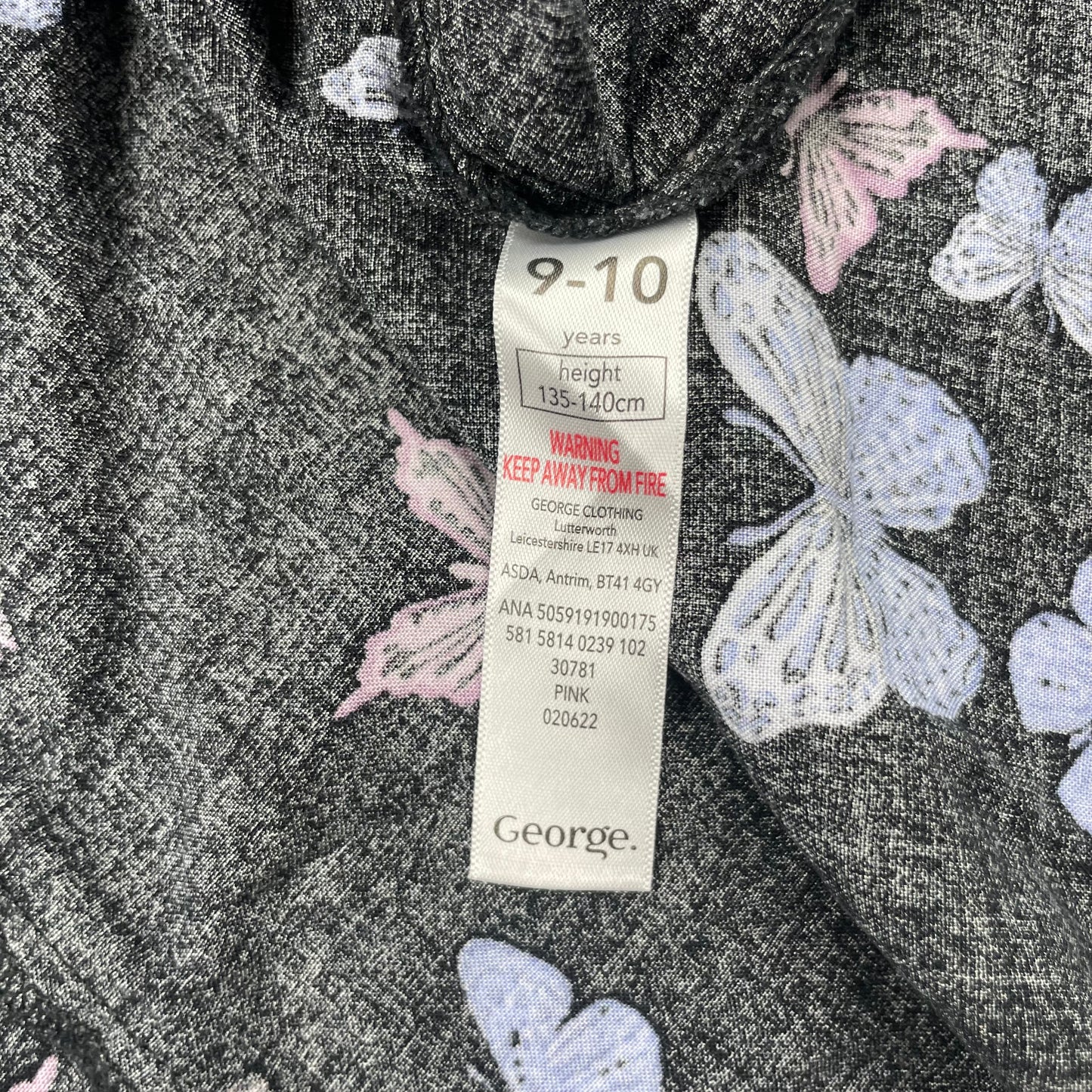 Schwarzes Kleid mit Schmetterlingsmuster für Mädchen von George in Größe 9-10 Jahre – inside