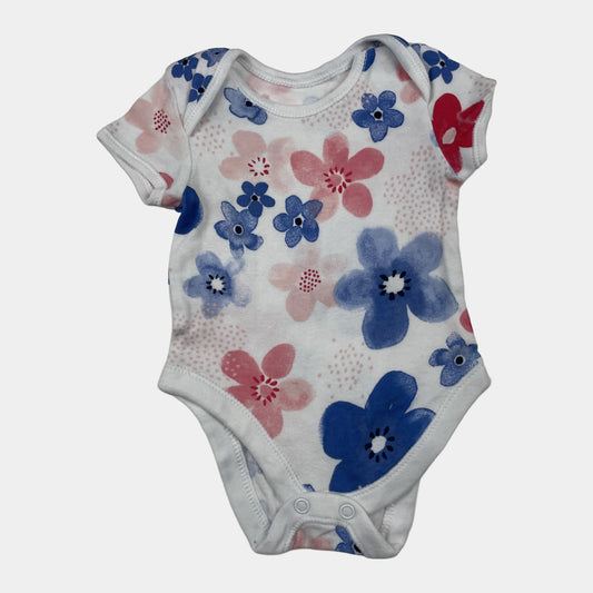 Mehrfarbiger Body mit Blumenmuster, kurze Ärmel – front