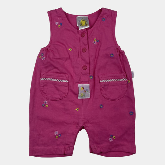 Rosa Baumwoll-Overall mit Blumenstickerei für Babys – front