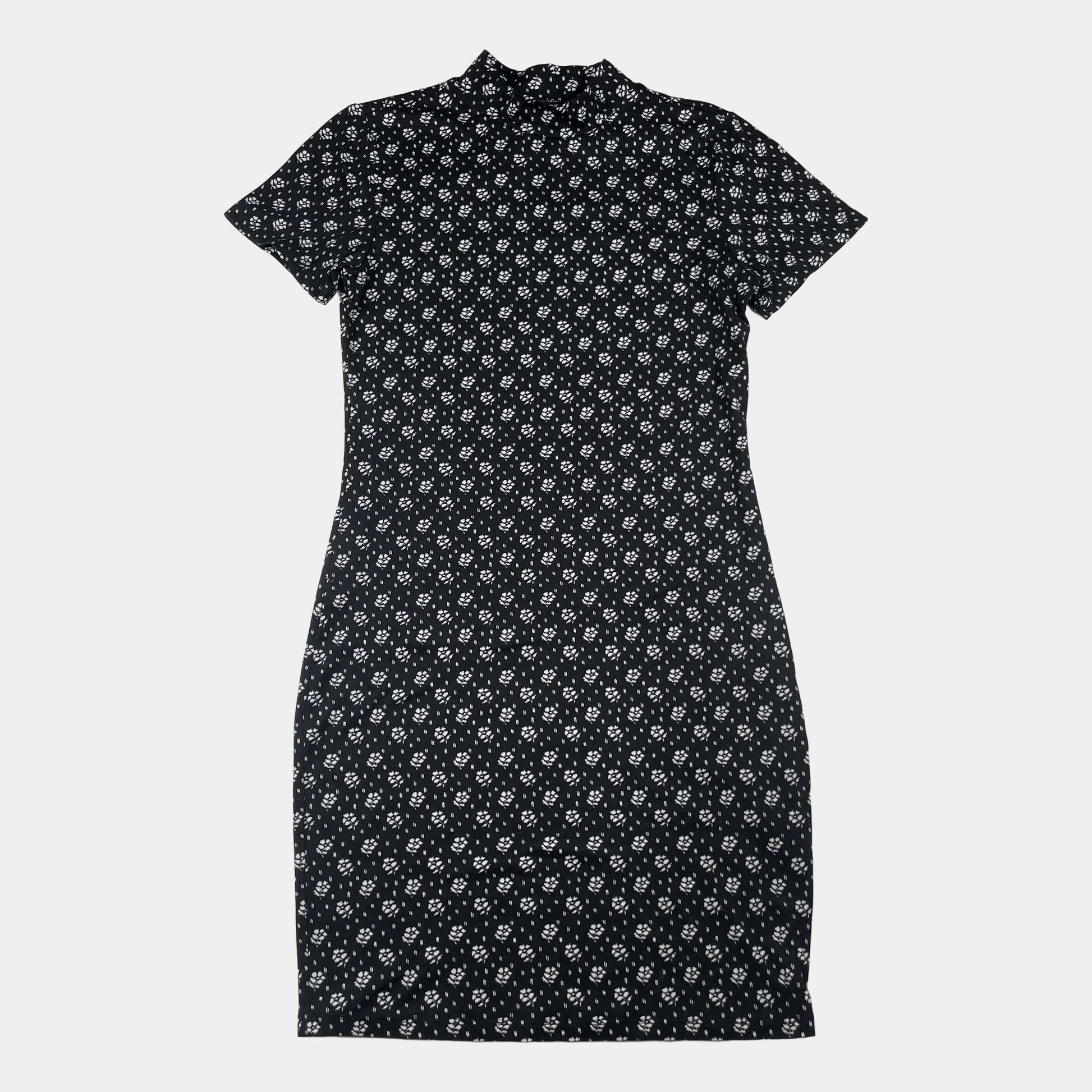 Schwarzes Kleid mit weißen Blumenmuster für Mädchen 140-146 cm – front