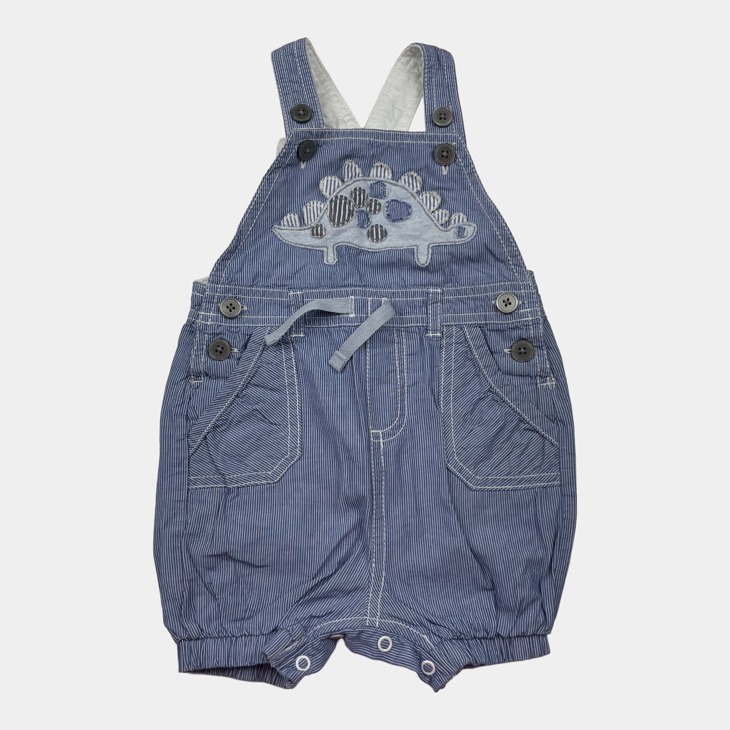 Blauer Baumwoll-Overall mit Dino-Muster für Kinder – front