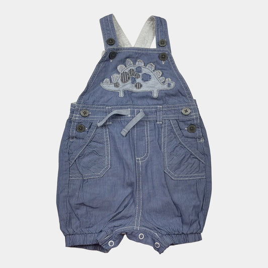 Blauer Baumwoll-Overall mit Dino-Muster für Kinder – front