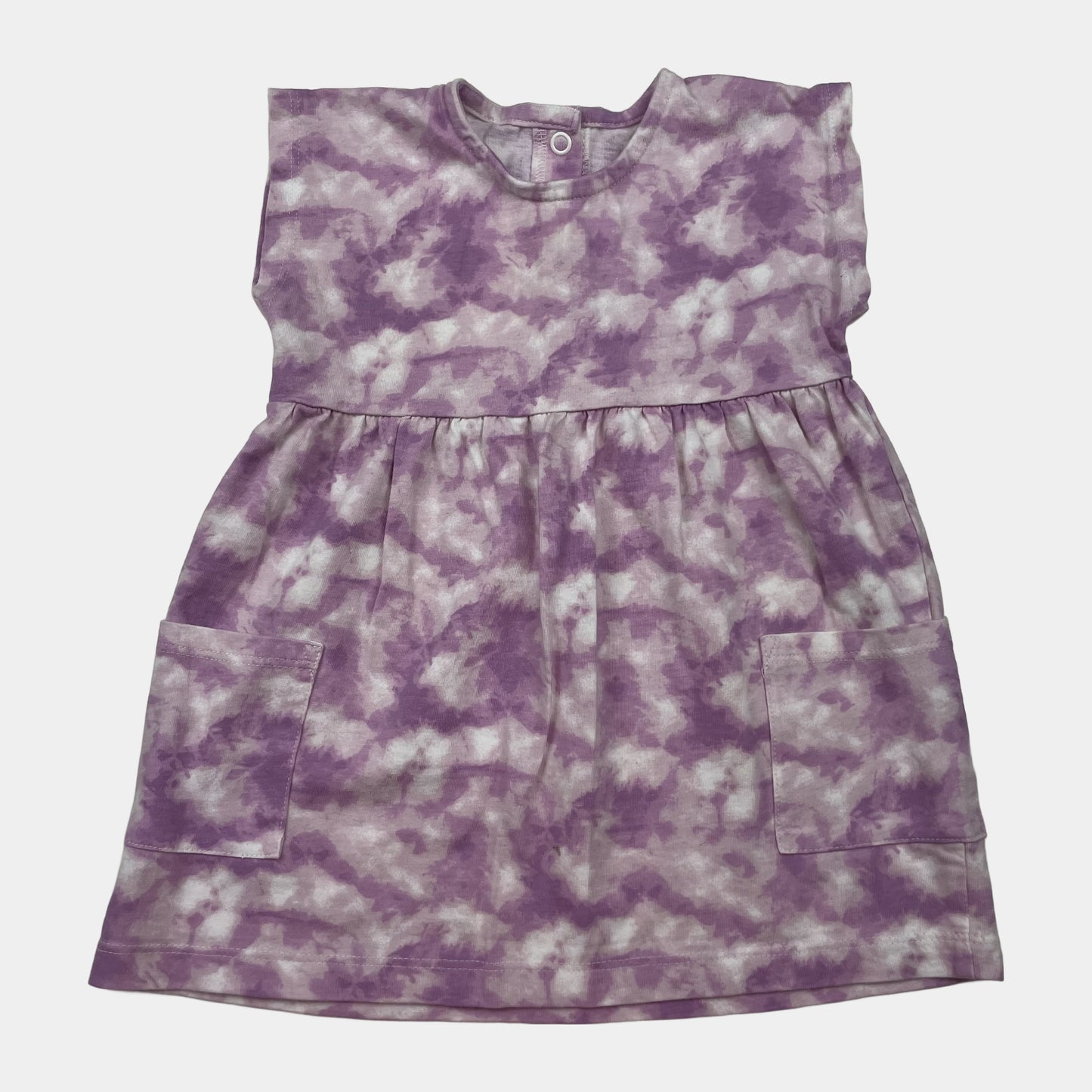 Lila Baumwollkleid mit Batikmuster und Taschen, Größe 6-9 Monate – front