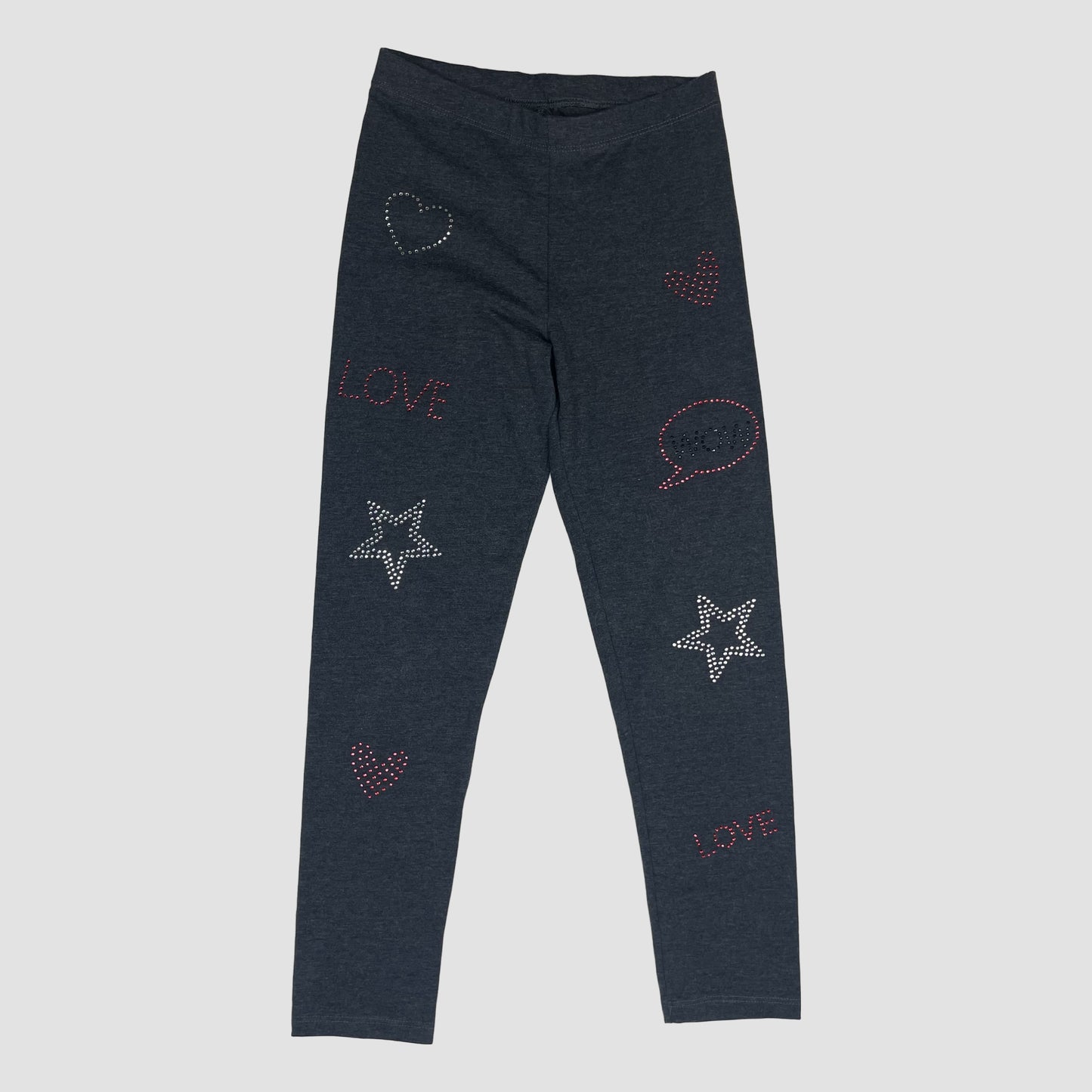 Dunkelgraue Leggings mit Herz- und Stern-Nieten von George, Größe 9–10 Jahre – front