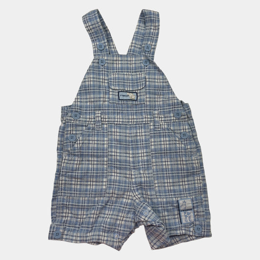 Blauer Baumwoll-Overall mit kariertem Muster und Taschen. – front