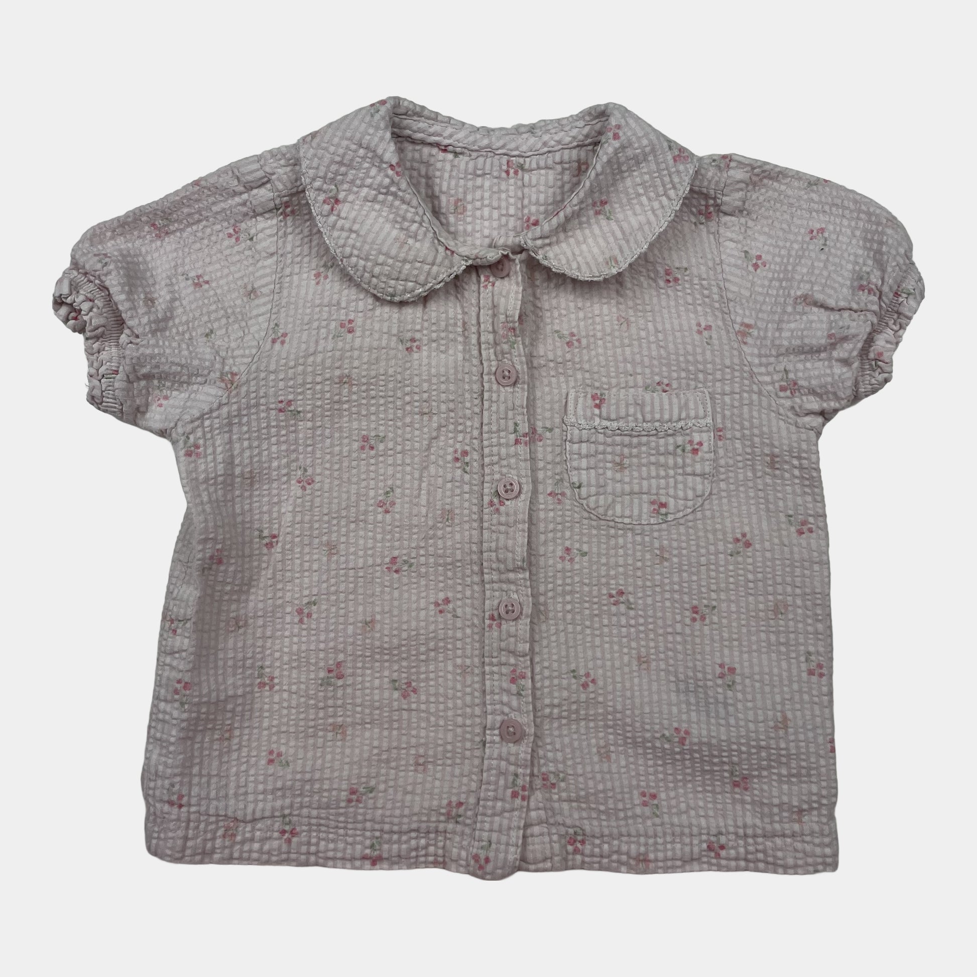Rosa Baumwollbluse mit Blümchenmuster und kurzen Ärmeln – front